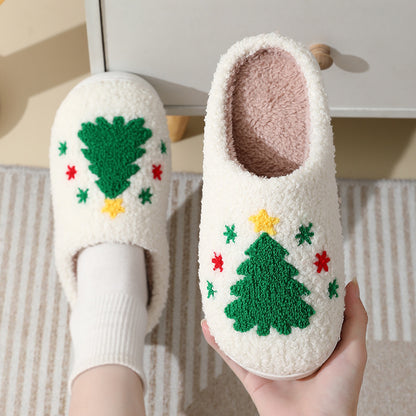 Christmas Home Slippers - Cute Cartoon Santa Claus Cotton Slippers For Women And Men - Winter Warm Furry Shoes