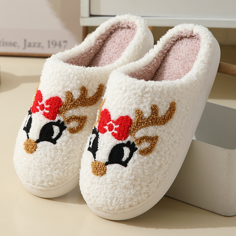 Christmas Home Slippers - Cute Cartoon Santa Claus Cotton Slippers For Women And Men - Winter Warm Furry Shoes