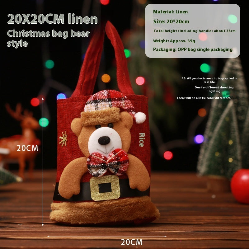 Christmas Candy Gift Bag For Kids - Funny Creative Santa Claus Elk Snowman Bear Handbag - Small Christmas Tree Decoration Bags