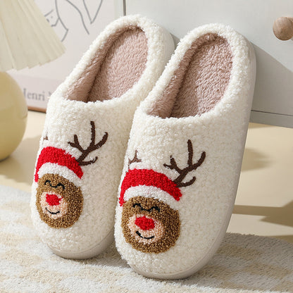 Christmas Home Slippers - Cute Cartoon Santa Claus Cotton Slippers For Women And Men - Winter Warm Furry Shoes