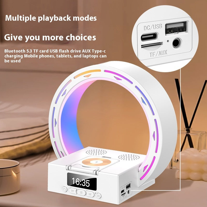 4 In 1 Wireless Bluetooth Speaker Charging Pad Bedside Lamp With Alarm Clock