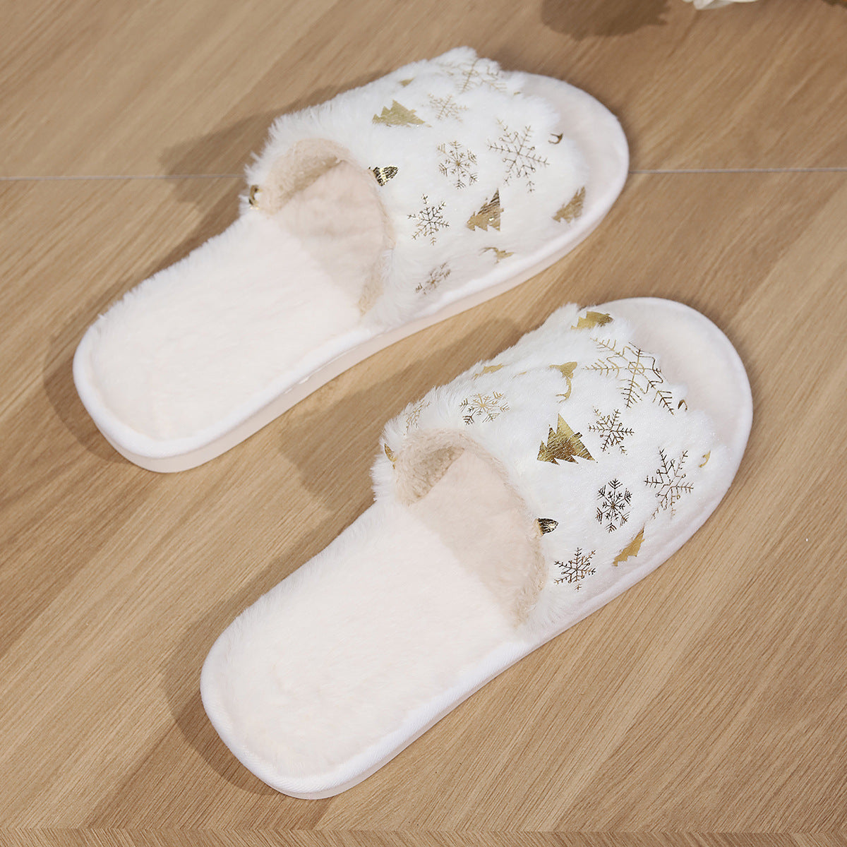 Christmas Plush Slippers - Fashion Open-toed Home Slipper - Indoor Warm Non-slip - House Shoes For Couples Women Men