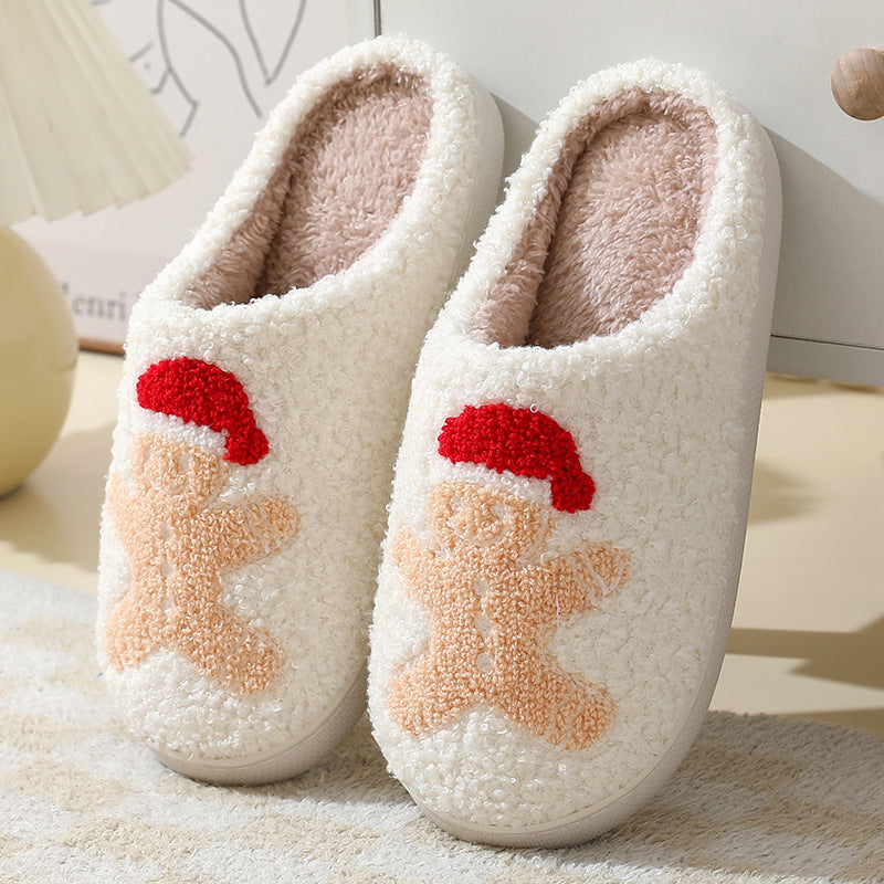 Christmas Home Slippers - Cute Cartoon Santa Claus Cotton Slippers For Women And Men - Winter Warm Furry Shoes