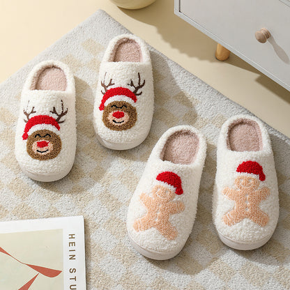 Christmas Home Slippers - Cute Cartoon Santa Claus Cotton Slippers For Women And Men - Winter Warm Furry Shoes