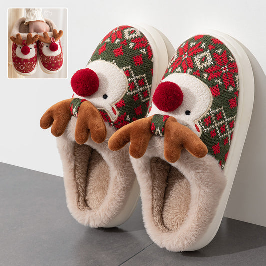 Cute Christmas Elk Plush Slippers - Winter Ins Fashion - Non-Slip Home Slippers For Women And Men - Fuzzy House Shoes