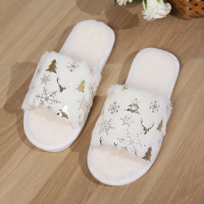 Christmas Plush Slippers - Fashion Open-toed Home Slipper - Indoor Warm Non-slip - House Shoes For Couples Women Men