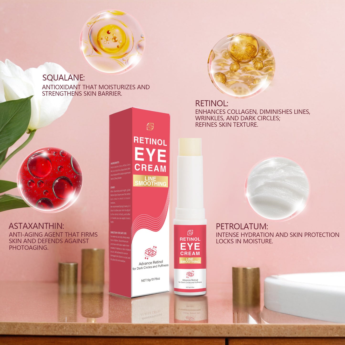 Retinol Eye Cream - Eye Moisturizing Cream -  Reduces Dark Circle And Puffiness