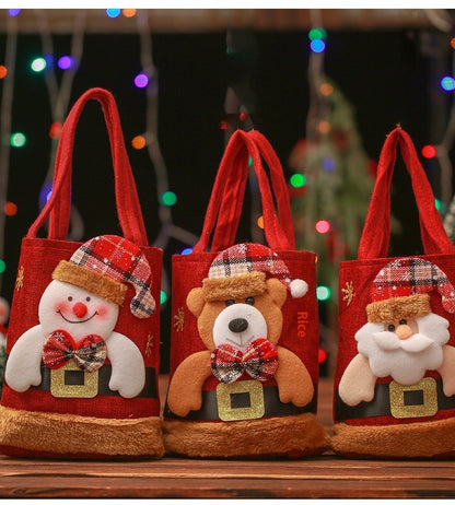 Christmas Candy Gift Bag For Kids - Funny Creative Santa Claus Elk Snowman Bear Handbag - Small Christmas Tree Decoration Bags