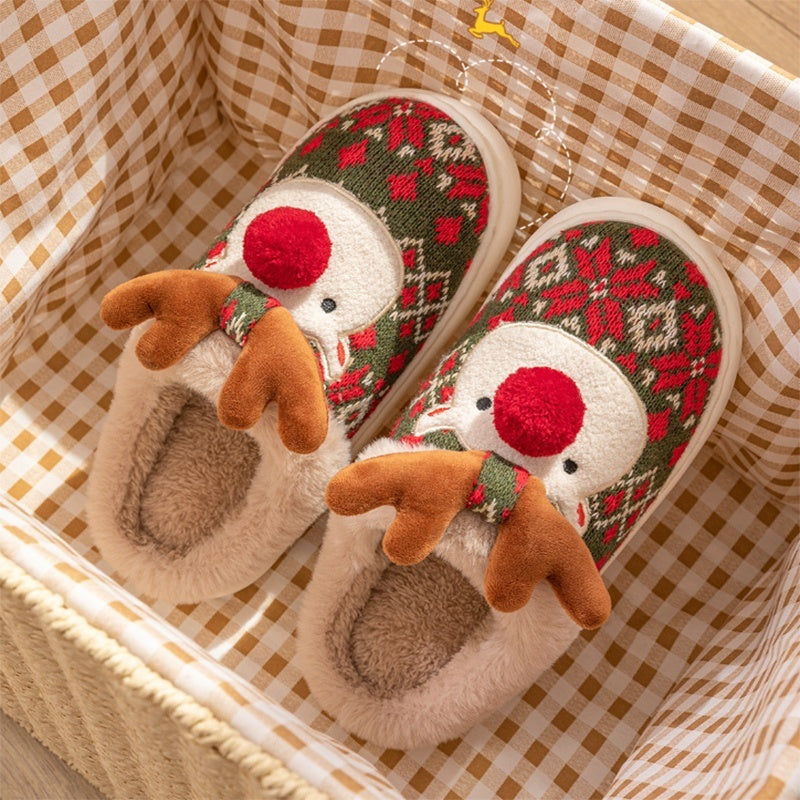 Cute Christmas Elk Plush Slippers - Winter Ins Fashion - Non-Slip Home Slippers For Women And Men - Fuzzy House Shoes