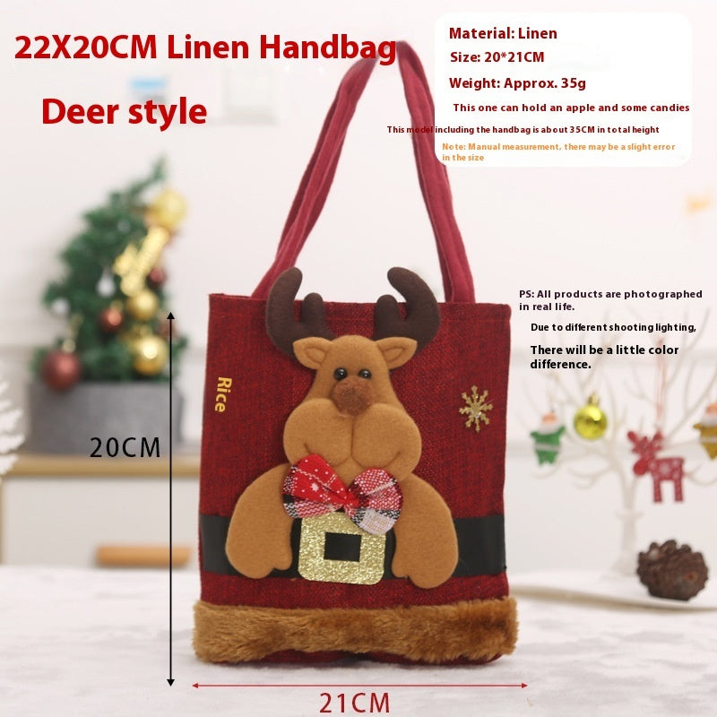 Christmas Candy Gift Bag For Kids - Funny Creative Santa Claus Elk Snowman Bear Handbag - Small Christmas Tree Decoration Bags