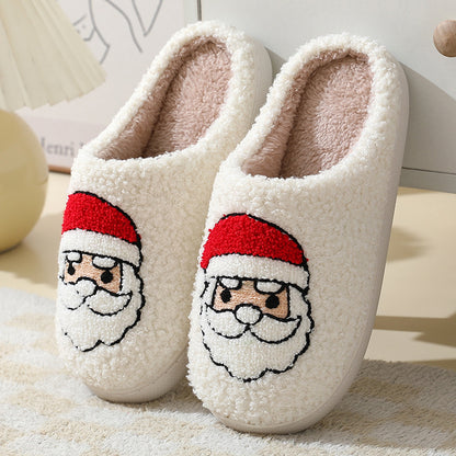 Christmas Home Slippers - Cute Cartoon Santa Claus Cotton Slippers For Women And Men - Winter Warm Furry Shoes