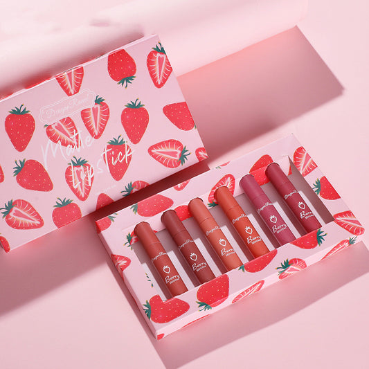 6pcs Box Strawberry Lipstick Set - Non Stick Lip Gloss - Moisturizing Long Lasting Lip Stick