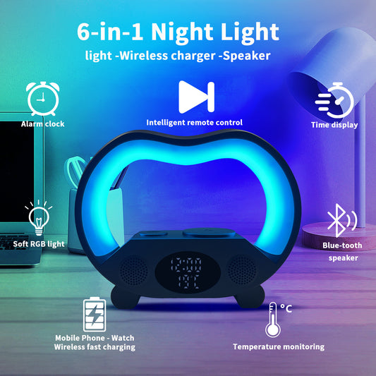 New 6 In 1 Smart Remote Control Bluetooth Intelligent LED Table Lamp Bluetooth Speaker & Wireless Charger