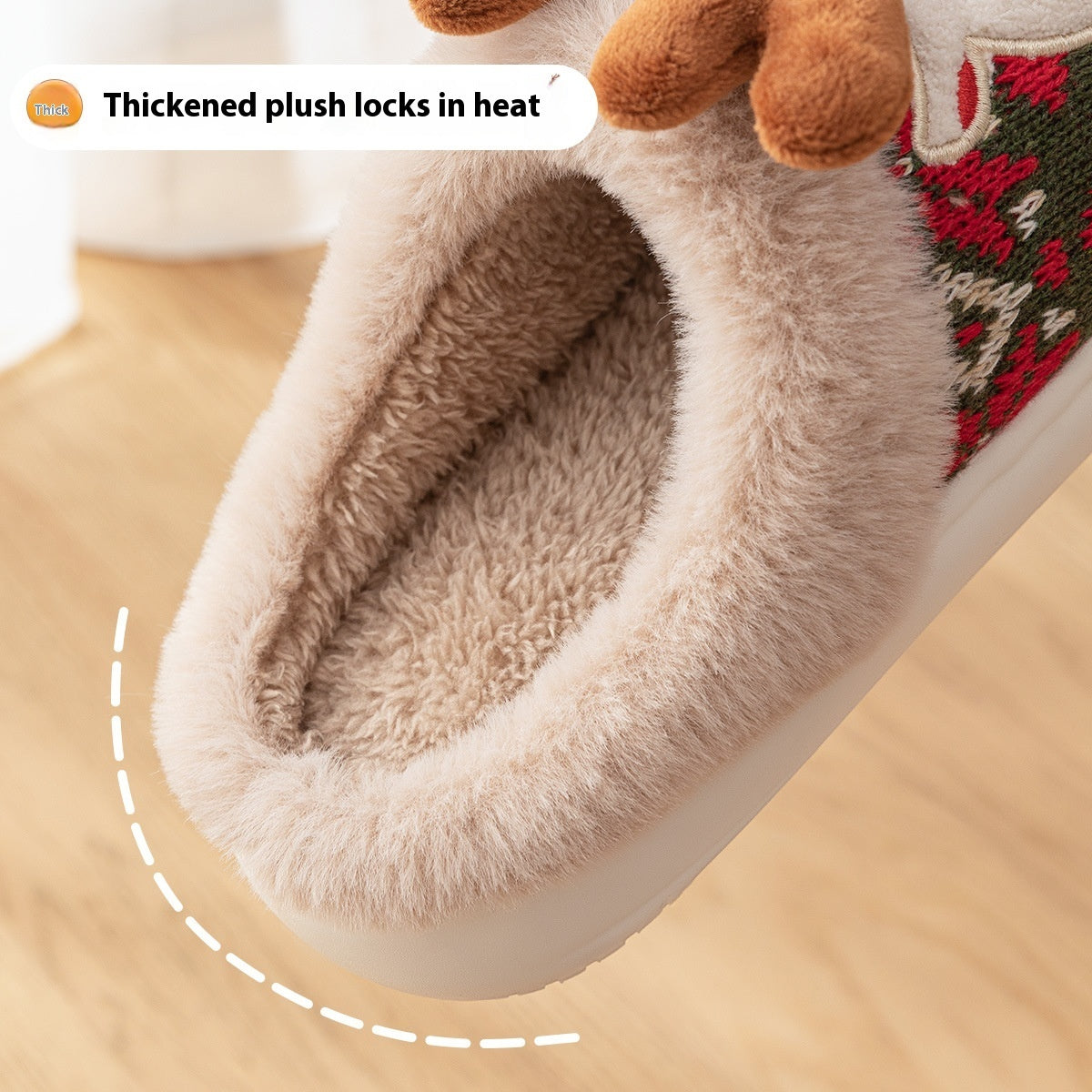 Cute Christmas Elk Plush Slippers - Winter Ins Fashion - Non-Slip Home Slippers For Women And Men - Fuzzy House Shoes