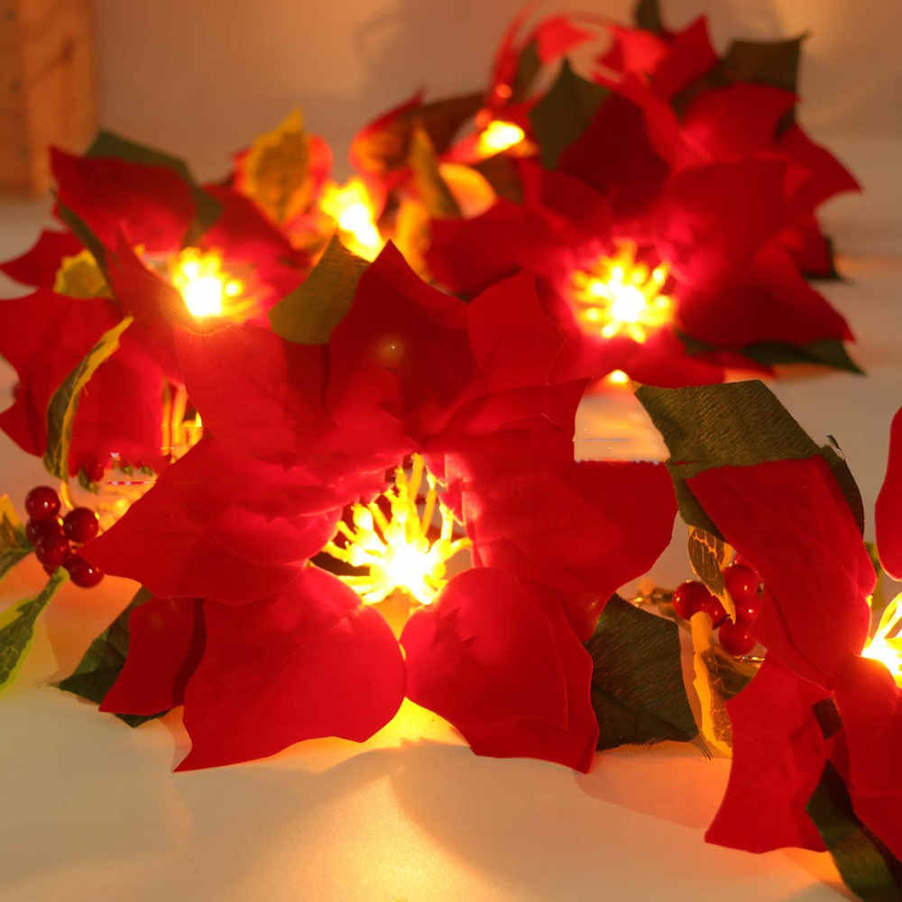 Door Frame Decoration - Red Flower String Lights - Christmas Decoration