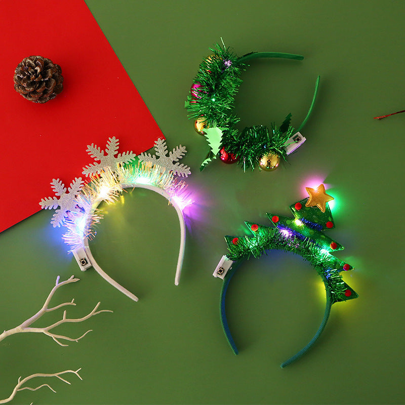 Christmas Hair Band - Glowing Headband - Xmas Tree Snowflake Hair Band - Light Flashing Headwear -Merry Christmas Gift