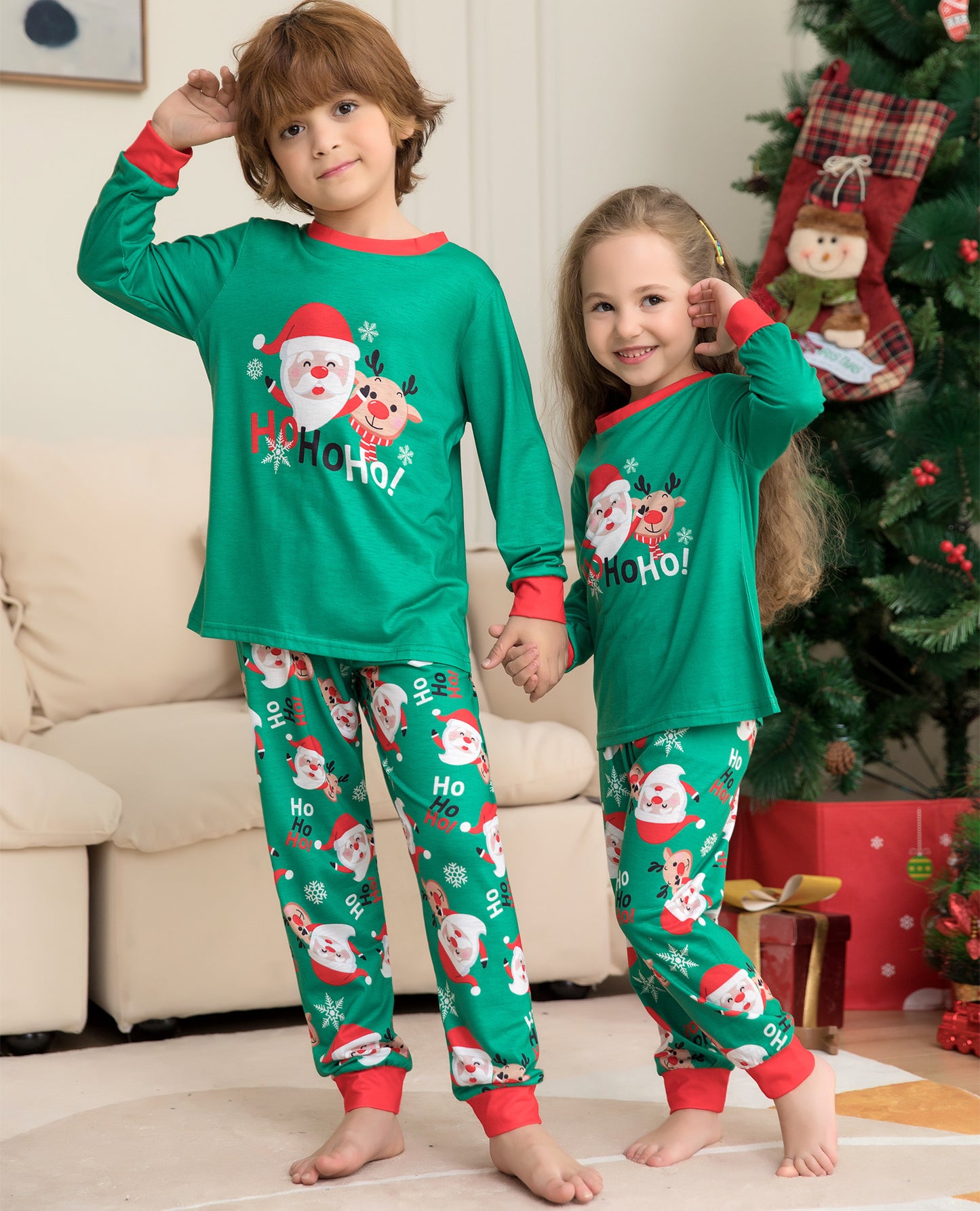 Christmas Pajamas For Family - Matching Family Christmas PJs Sets-  Santa Claus Printed Top Sleepwear