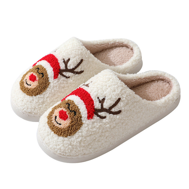 Christmas Home Slippers - Cute Cartoon Santa Claus Cotton Slippers For Women And Men - Winter Warm Furry Shoes