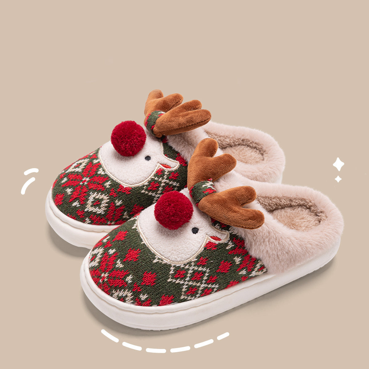 Cute Christmas Elk Plush Slippers - Winter Ins Fashion - Non-Slip Home Slippers For Women And Men - Fuzzy House Shoes