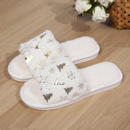 Christmas Plush Slippers - Fashion Open-toed Home Slipper - Indoor Warm Non-slip - House Shoes For Couples Women Men